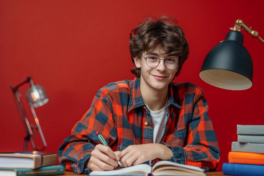 подросток пишет в тетради
