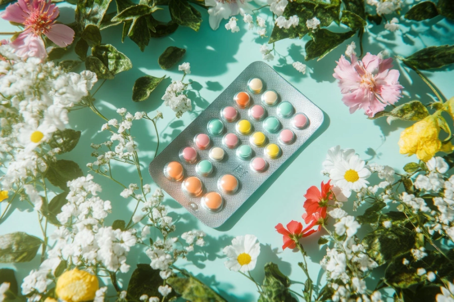 фото витаминов в окружении весенних цветов