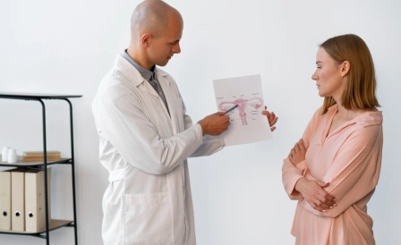 доктор разговаривает с женщиной о заболевании мочеполовой системы