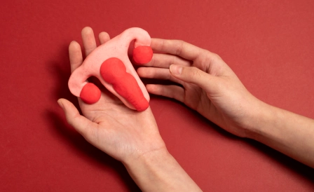 доктор с манекеном матки человека