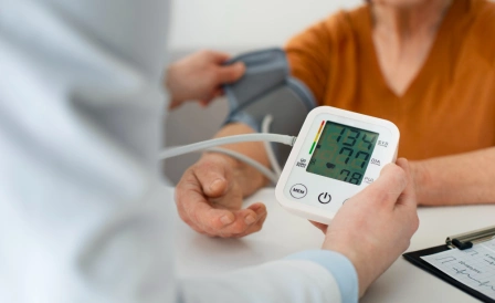 доктор измеряет давление у пациентки 