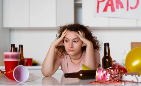 девушка с похмельем после праздника