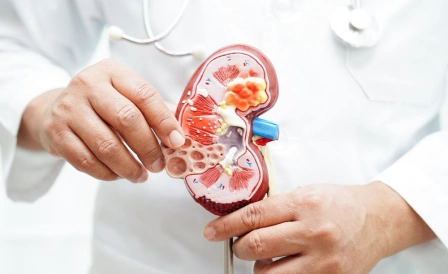 врач и макет почки