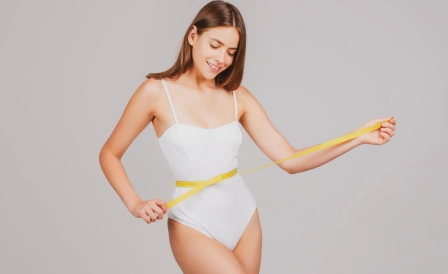 женщина измеряет обхват талии