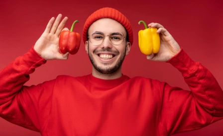 мужчина принимает здоровую пищу